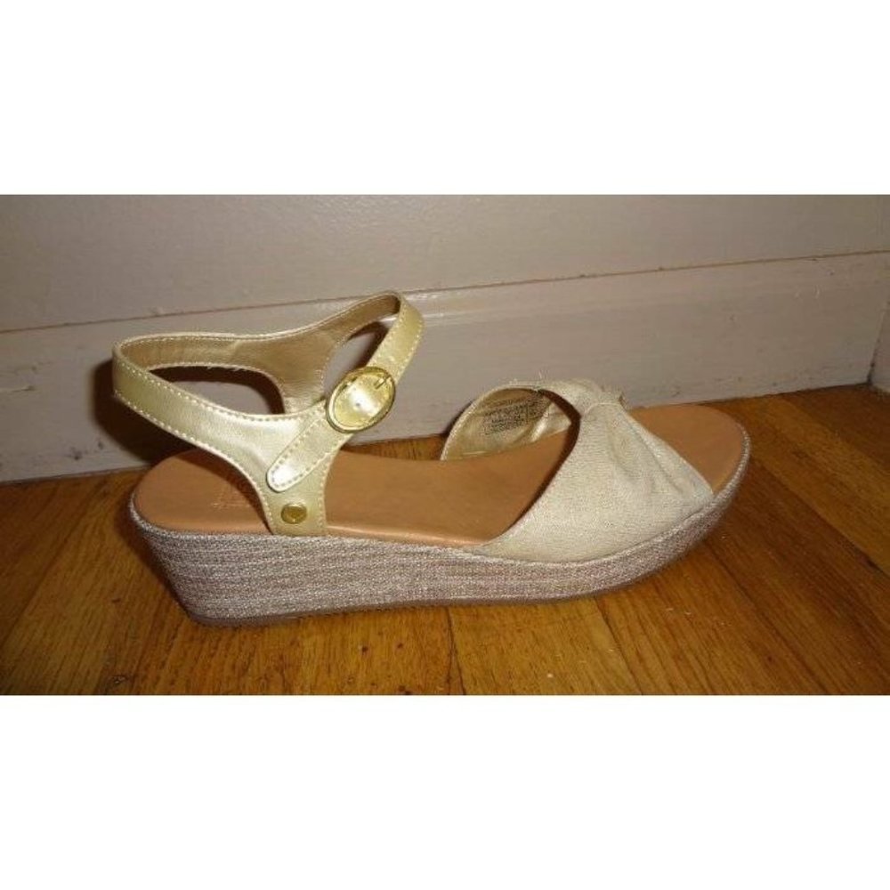 UGG Platform Canvas Sandals Shoes Metallic Beige 6 - Picture 7 of 8
